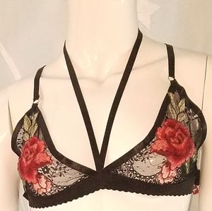 Black lace punk goth floral harness bra bralette